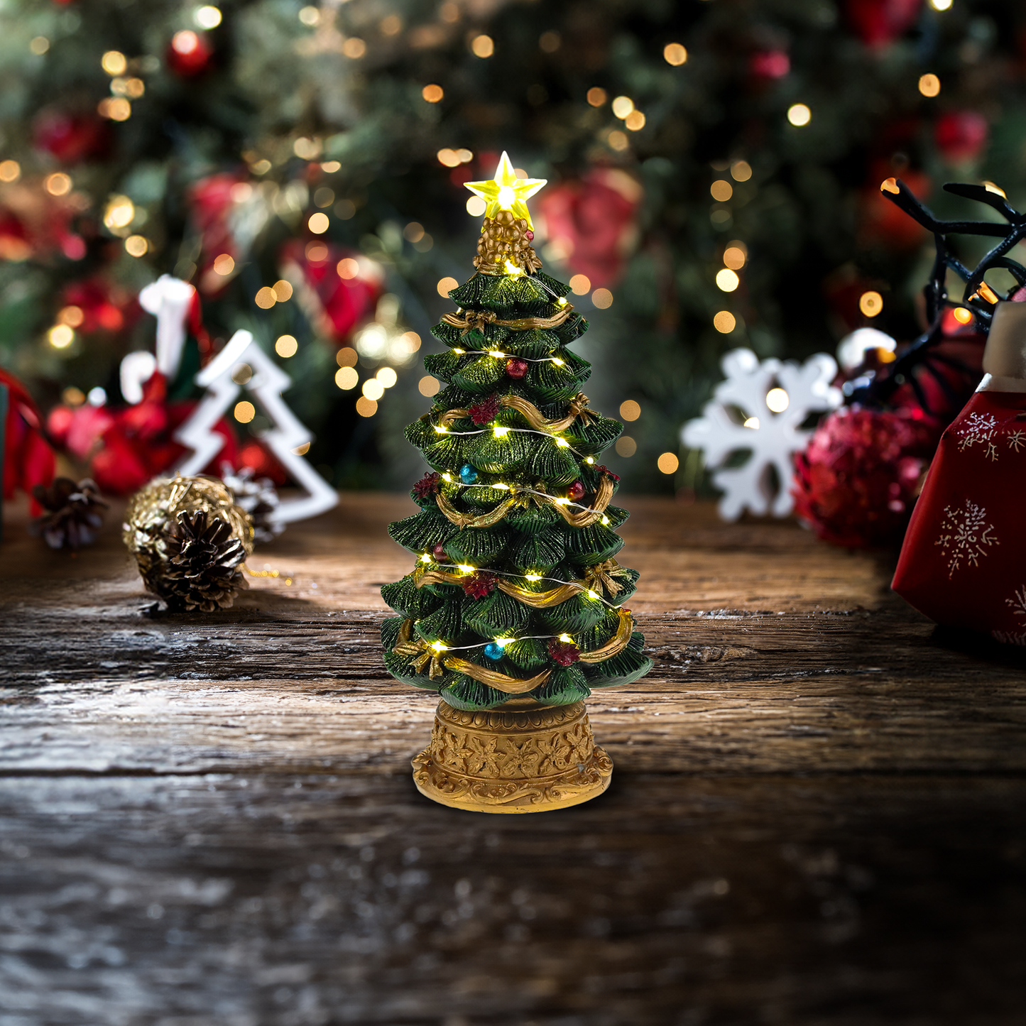 Árbol de Navidad iluminado por LED - Escena del pueblo navideño