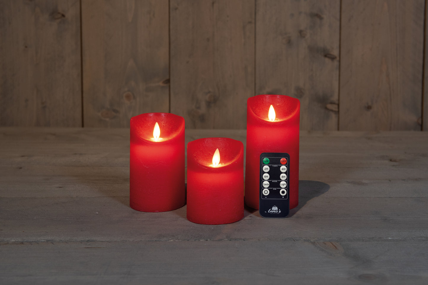 3 velas LED de cera sin llama - Rojo Rústico - con mando a distancia