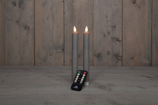 2 pcs flameless LED taupe rustic taper wax candle- battery operated with remote control