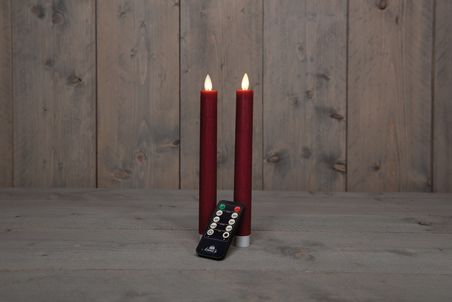 2 pcs flameless LED BURGUNDY rustic taper wax candles