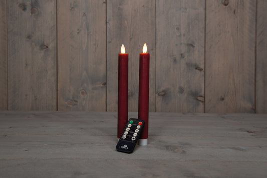 2 pcs flameless LED BURGUNDY rustic taper wax candles