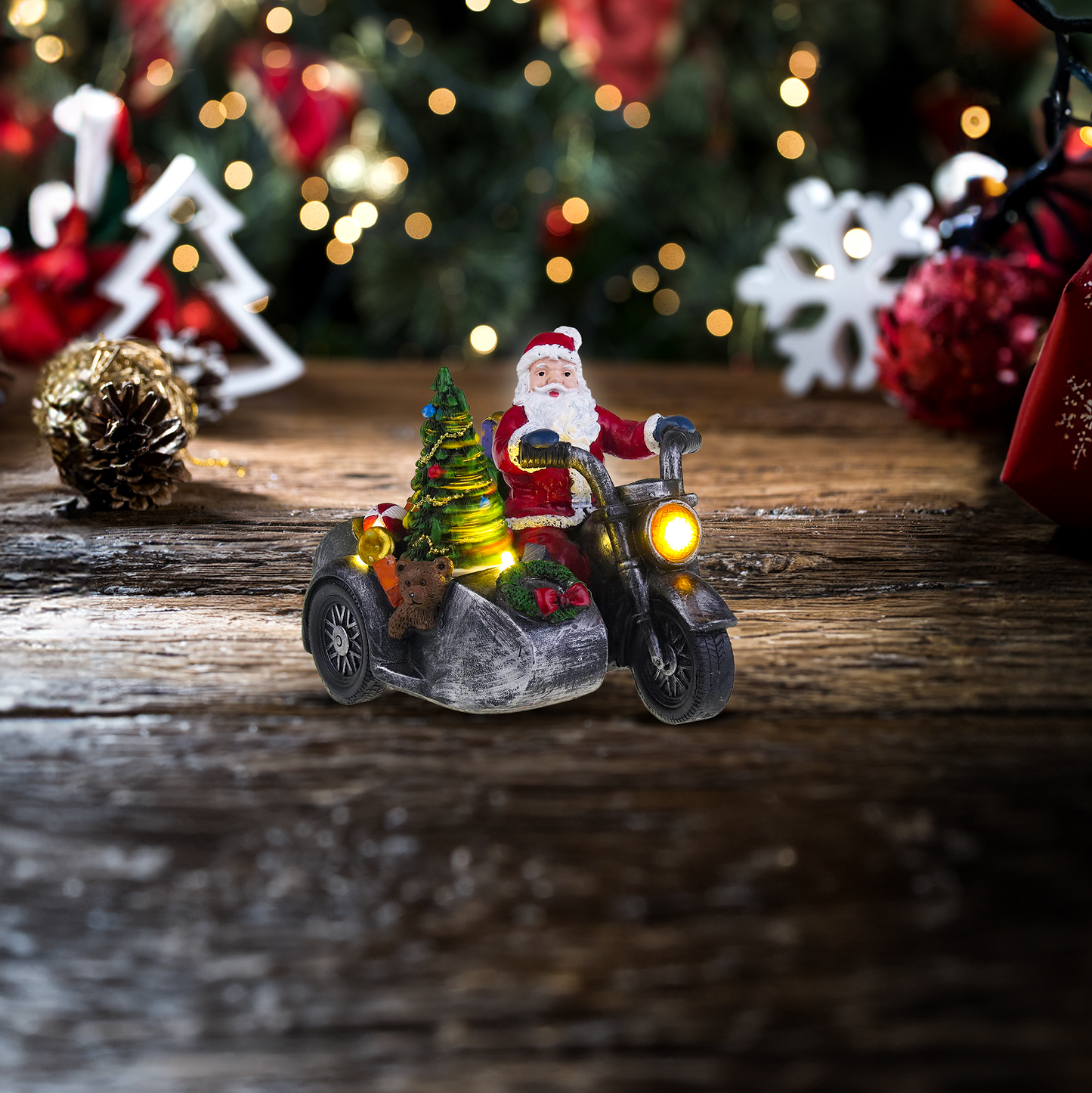 Santa on motorcycle with sidecar - Christmas Village